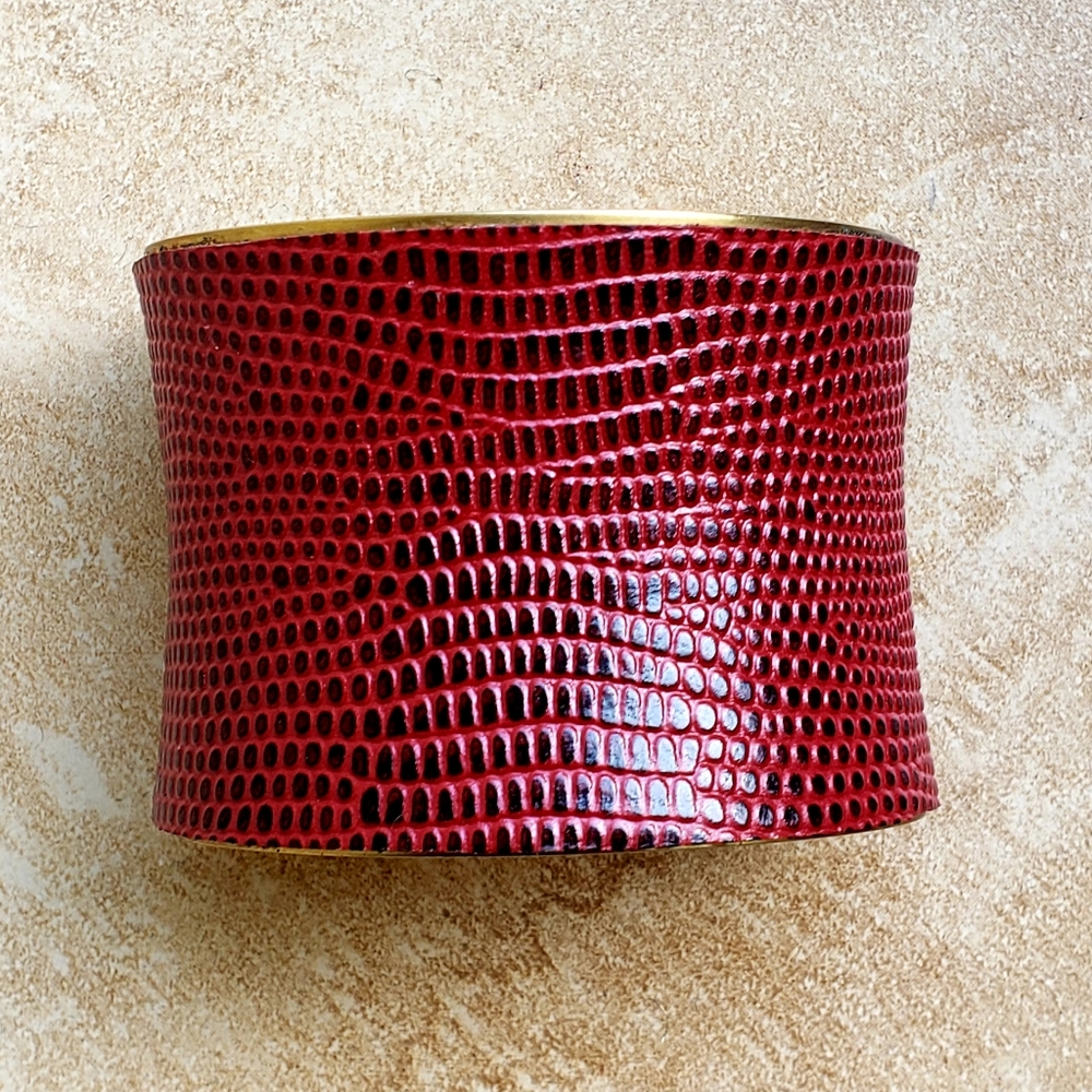 Handmade Embossed Leather Raw Brass Bracelet